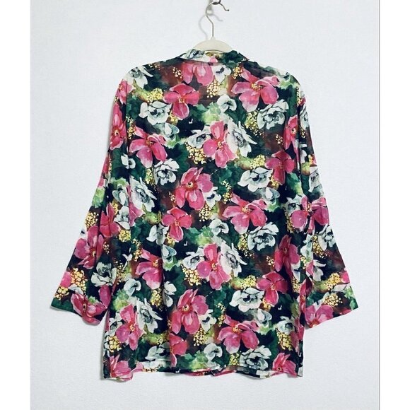 Olivier Strelli Womens 42 Large Floral Button Up Tunic Top Long Sleeve Boho - Picture 3 of 6